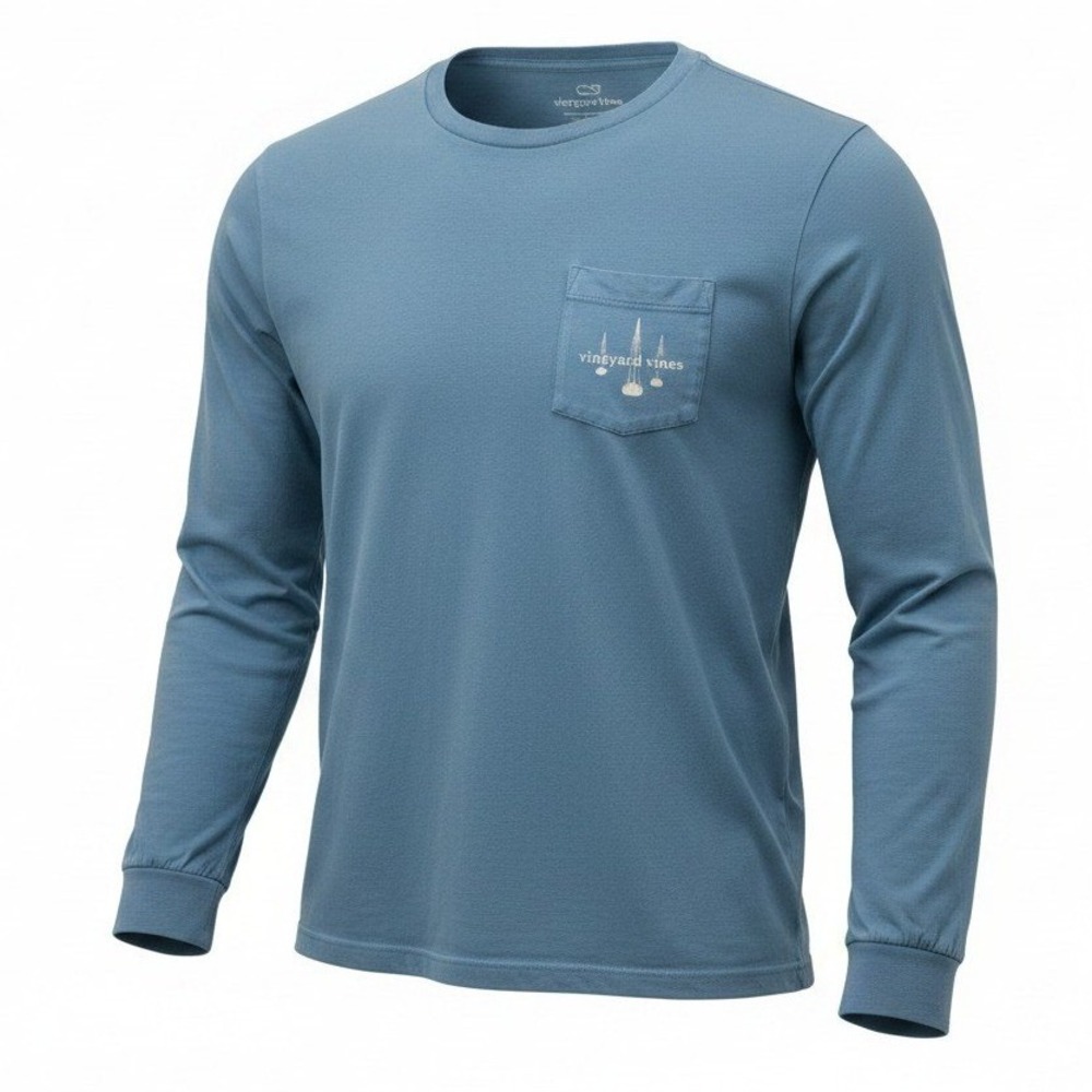 Vineyard Vines Long Sleeve T-Shirt Mens L Blue Nautical Sailboat Graphic Pocket